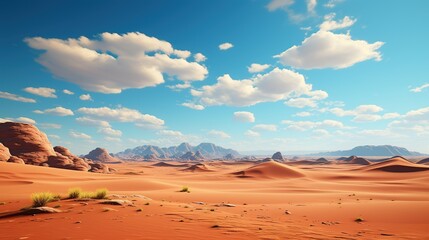 Desert landscape with blue sky and white clouds