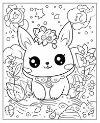 Kawaii style, coloring book page for kids, vector line art