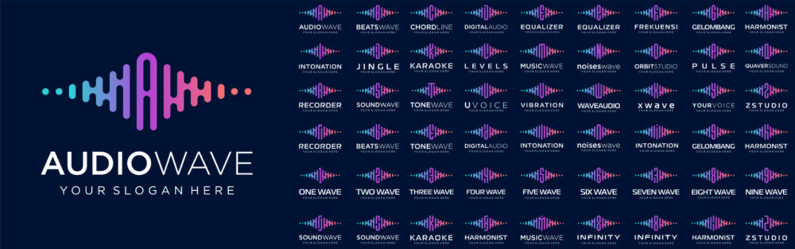 abstract logos combined audio element with letters from A to Z and numbers from 1 to 9. vector illustration