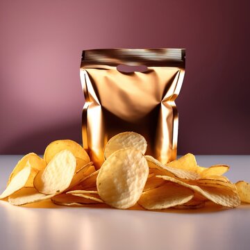 Bag of fried potato chips, blank generic packaging mockup photo