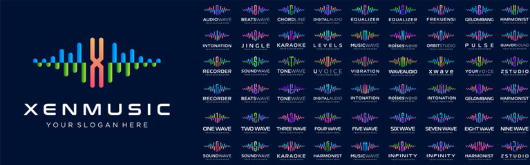abstract logos combined audio element with letters from A to Z and numbers from 1 to 9. vector illustration
