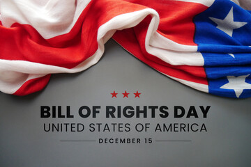 Fototapeta na wymiar Bill Of Rights Day on December 15 with USA flag and gray Background.