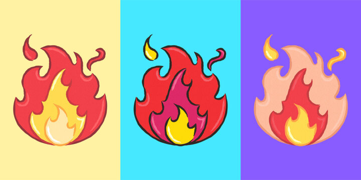 Fire, flame. Red flame in abstract style. Flat fire. Modern art isolated graphic. Fire sign. Vector Illustration. High quality fire emoticon. Emoji. Lit icon. Yellow and orange colors.