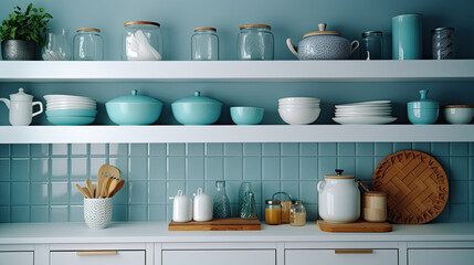 Fototapeta na wymiar Modern Clean Contemporary Kitchen Interior Design, AI Generated