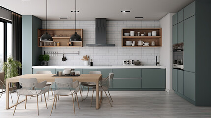 Modern Clean Contemporary Kitchen Interior Design, AI Generated