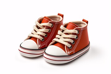 Children's footwear on a white backdrop, infant footwear, ankle boots, tennis shoes.