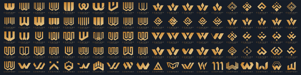 collection abstract letter W logo design. modern logotype W design with gold color. vector illustration