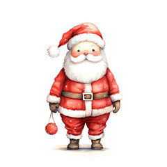 Watercolor Christmas Santa Claus. Clipart. AI generated.
