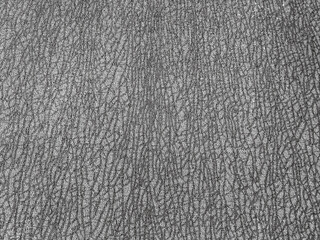 A close-up of a gray leather fabric texture with a subtle pattern. The image is in black and white and has a high contrast.