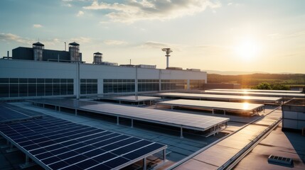 A renewable energy solar panel factory that is a landmark in the urban landscape.