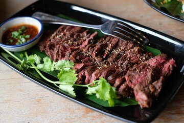 beef steak with salad