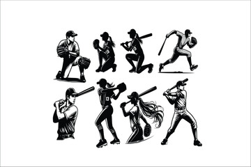 Dynamic Baseball Player in Action: Vector Illustration Bundle High-Res Baseball Player EPS Graphics Set