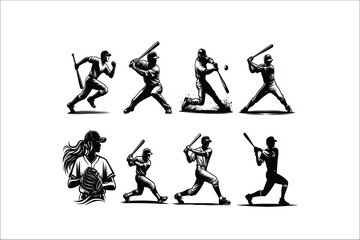 Dynamic Baseball Player in Action: Vector Illustration Bundle High-Res Baseball Player EPS Graphics Set