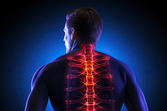  3d rendered illustration of a spine. Young Man With Pain In His Back