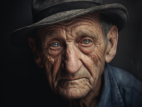 elderly person, Cubist style with emphasis on life lines and wrinkles, monochromatic with a single color highlight