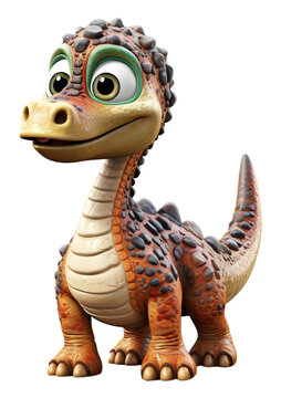 Brontosaurus dinosaur 3d cartoon character with transparent background, generative ai