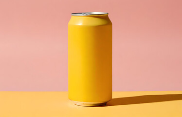 Yellow Drink Can. Liquid in Metallic Container Isolated on Empty Background. Refreshing Beverage, Fizzy Soda