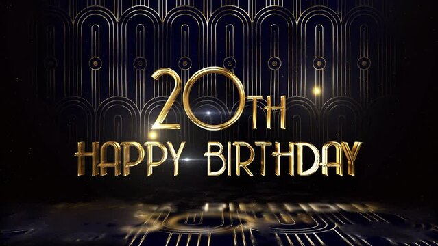 Congratulations on the 20th birthday in gold luxury style, happy birthday greetings