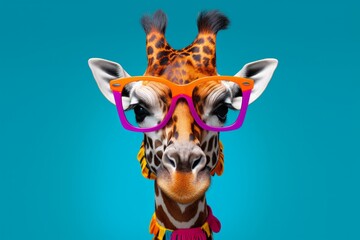 A whimsical, colorful giraffe wearing oversized glasses.
