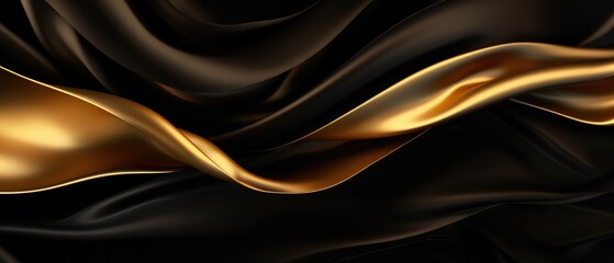 Black and gold silk satin fabric abstract background