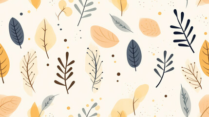 Seamless botanical art pattern with leaves and twigs