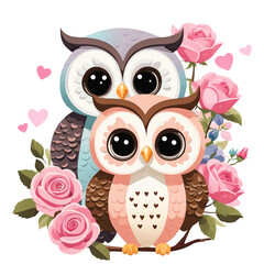 Fototapeta premium couple pastel owl watercolor