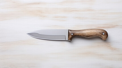 Metal kitchen knife with wooden handle on white table
