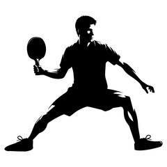 Table tennis player pose vector silhouette black color, white background