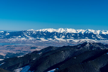 Sina and Western Tatras from Chabenec hill in Low Tatras mountains in Slovakia