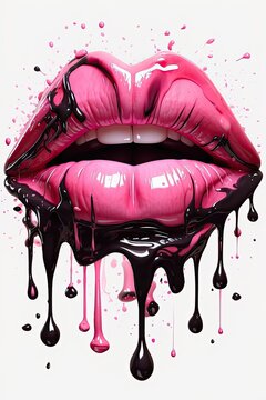puckered lips drippy kiss sublimation clipart, on a white background