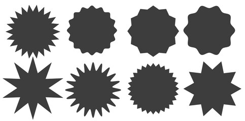 Set of black starburst stamps Badges and labels various shapes vectors	