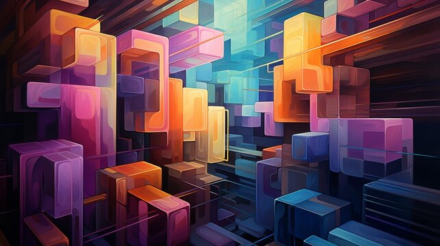 Cubist dreams: intersecting planes of translucent polygons forming an enigmatic labyrinth of refracted colors
