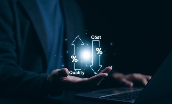Cost reduction concept. Quality increase and cost optimization for products or services to improve and enhance company performance. Successful corporate strategy and management. Effective business,