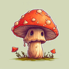 3D Illustration of mushroom character that is drawn in cartoon style, AI Generated
