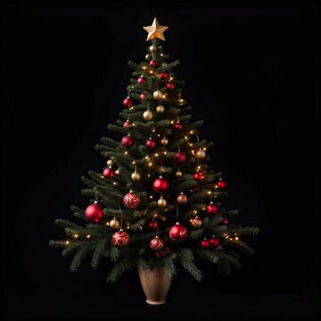 The image is of a decorated Christmas tree, adorned with holiday ornaments and lights. It captures the festive spirit of Christmas and would likely be a beautiful centerpiece.