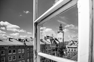 Lviv in open window
