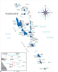 Vanuatu highly detailed political map - 690544733