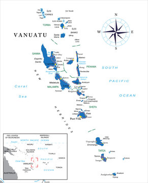 Vanuatu highly detailed political map
