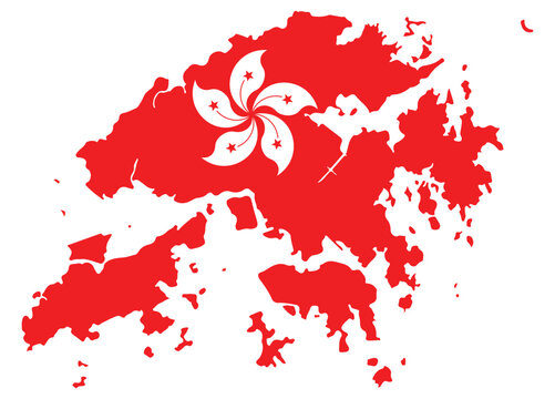 Hong Kong map and flag. Detailed silhouette vector illustration