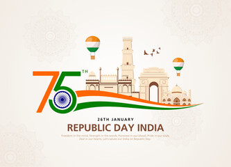 26 January- Happy 75th Republic Day of India celebration. - obrazy, fototapety, plakaty