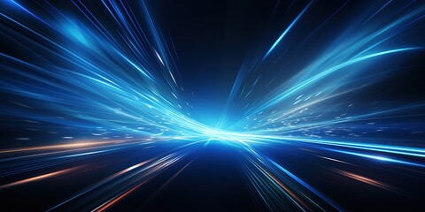 Vector Abstract, science, futuristic, energy technology concept. Digital image of light rays, stripes lines with blue light, speed and motion blur over dark blue background - Powered by Adobe