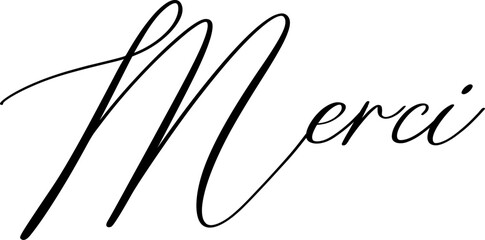 Merci black calligraphy. Merci black handwritten sign. Merci black text.