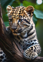 a cute leopard cub on a branch. generative ai