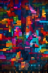 A flurry of square pixels made of  vibrant colors, pixel art background wallpaper