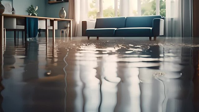 Flooding in the house interior, insurance case. Flood background. AI generative.