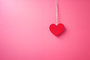 pink red heart hang on a string greeting card copy space