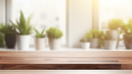 Fototapeta na wymiar Minimalist Elegance: Empty Beautiful Wood Table Top with Natural Texture and Blur Bokeh Background - Ideal for Interior Design Concepts and Rustic Home Decoration in Vintage Style.