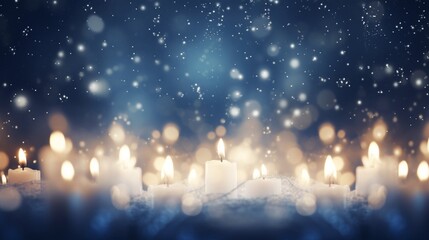 Fototapeta na wymiar Abstract background of candlelights with snowflakes for winter and Christmas