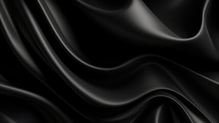 Obraz premium Smooth black silk fabric texture with elegant flowing waves and curves