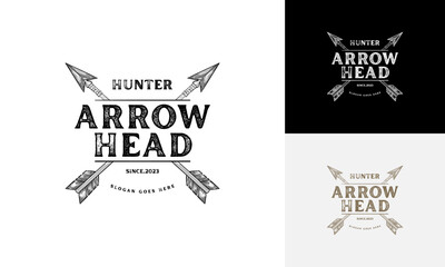 Cross Arrow for Rustic Vintage Retro Hunting Logo Design, hand Drawn Arrow logo template - obrazy, fototapety, plakaty